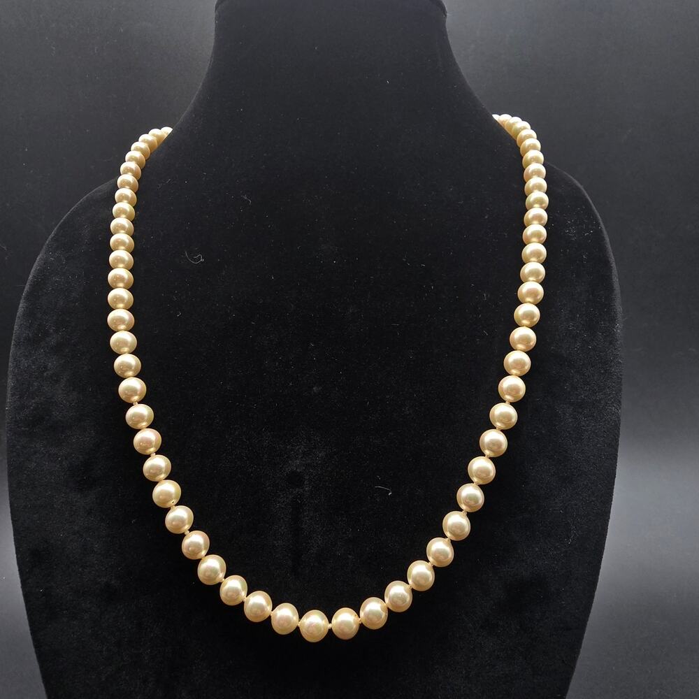 Metall Faux Pearl Necklace 925 Sterling Silver Clasp Vintage Costume Jewelry